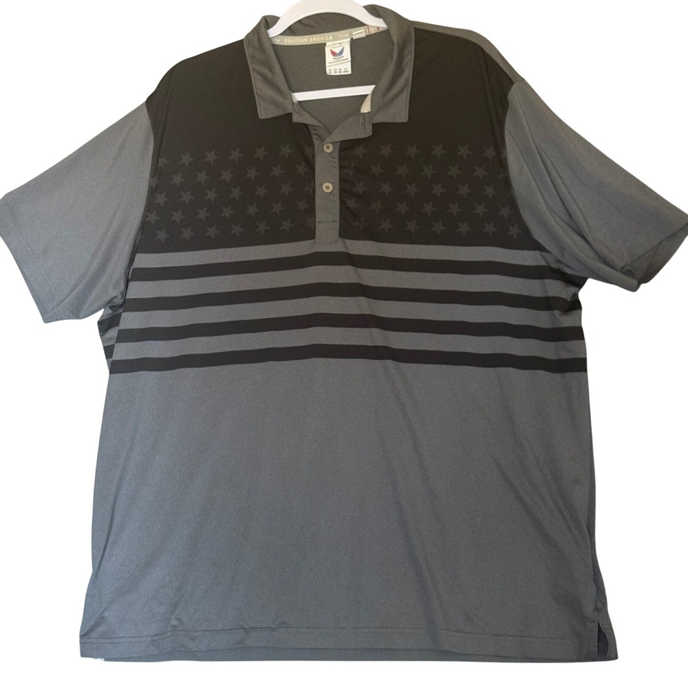 Puma Volition America Mens XL Golf Polo Shirt Grey Black Stars Stripes Tonal